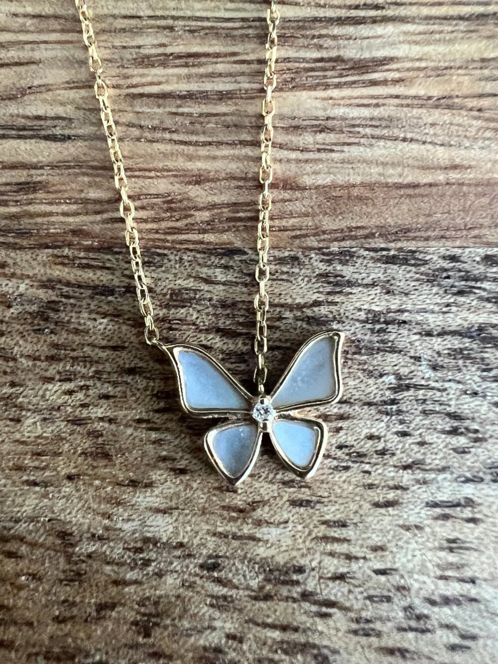 Mother of Pearl Butterfly 18K Gold Necklace